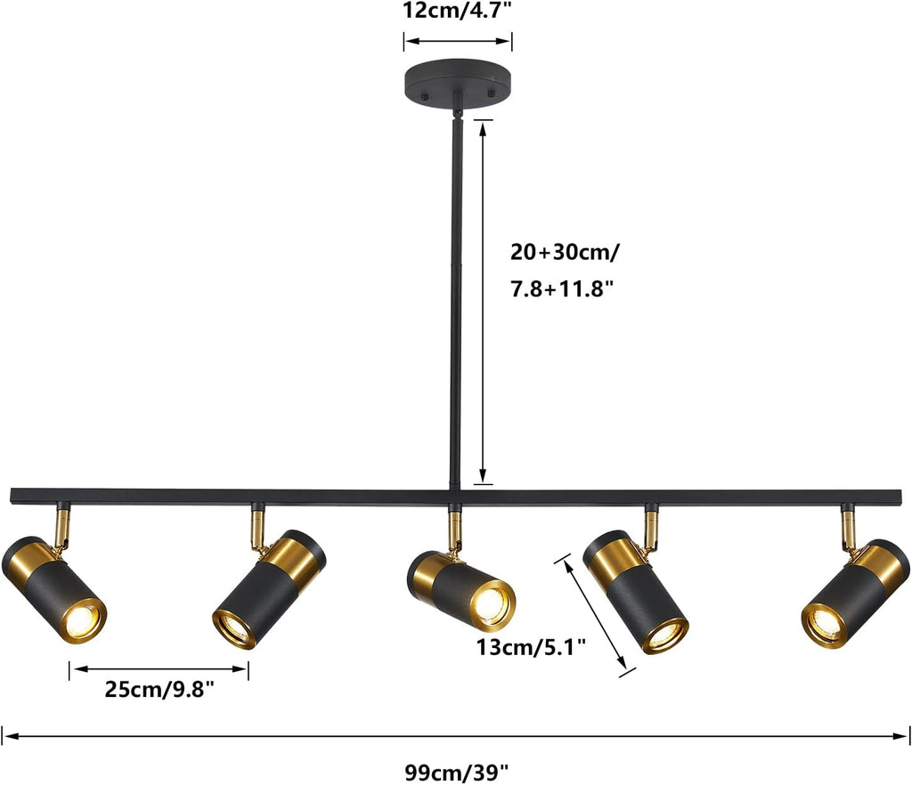 5-Light Ceiling Track Lighting Adjustable LED Track Lighting Kit Gold and Black Industrial Ceiling Spot Lighting for Kitchen Farmhouse Accent Lighting…