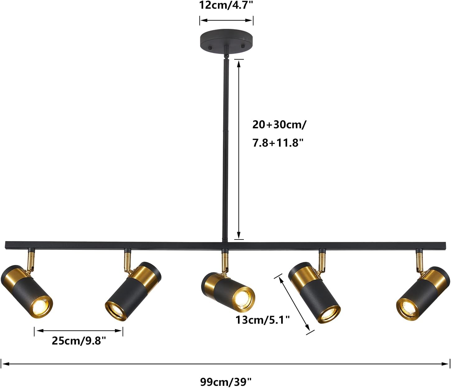 5-Light Ceiling Track Lighting Adjustable LED Track Lighting Kit Gold and Black Industrial Ceiling Spot Lighting for Kitchen Farmhouse Accent Lighting…