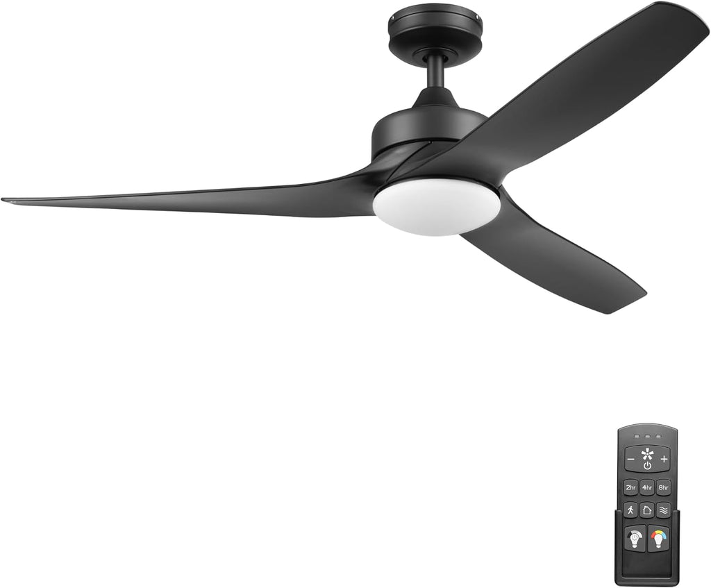Honeywell Ceiling Fans Lynton, 52 Inch Indoor Outdoor Ceiling Fan with Color Changing LED Light, Remote Control, Matte Black High Performance Blades, Reversible Airflow - 51854-01 (Black)