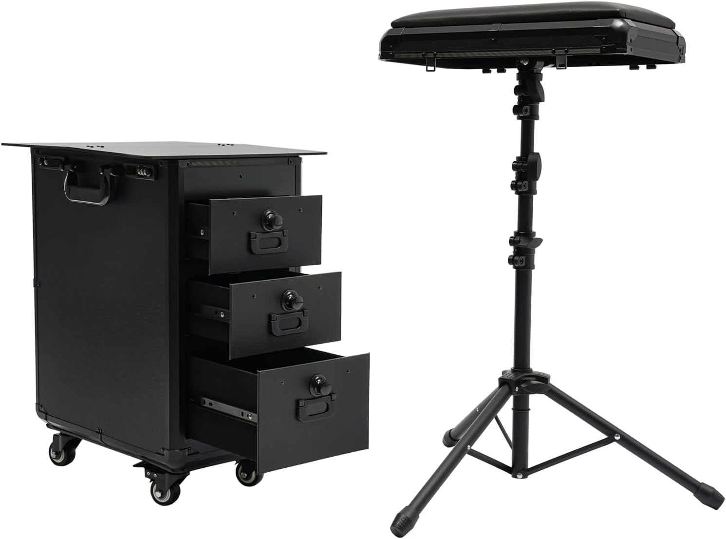 Tattoo Trolley Case, Rolling Makeup Case with Armrest Stand & 3 Drawers & Code Lock Portable Travel Equipment with 4 Universal Wheels Adjustable Make Up Workstation Makeup Station Suitcase Black
