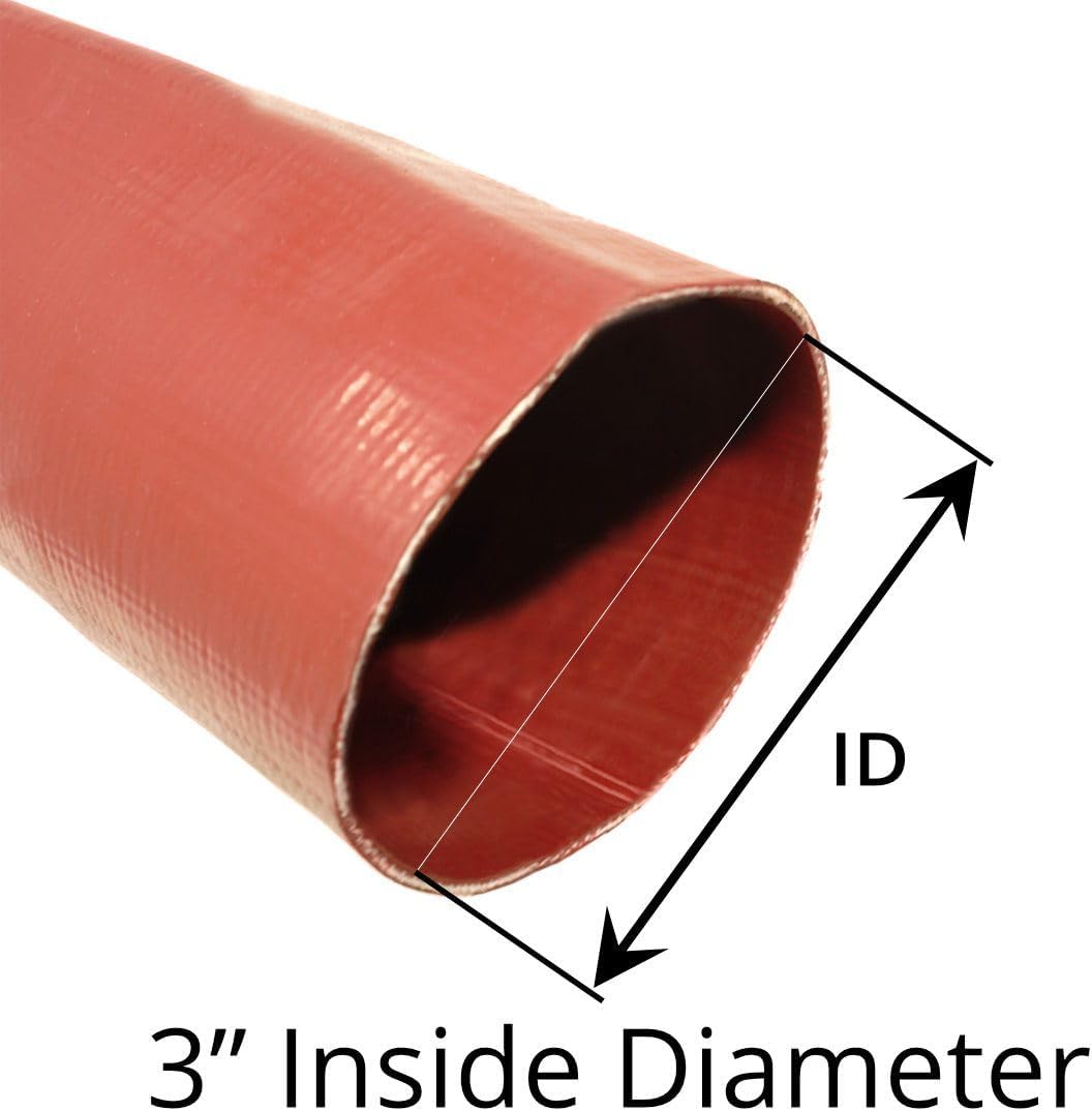 Gloxco 3' x 25′ Red Heavy Duty Lay Flat PVC Discharge Hose Assembly with Aluminum Cam and Groove C and E Fittings