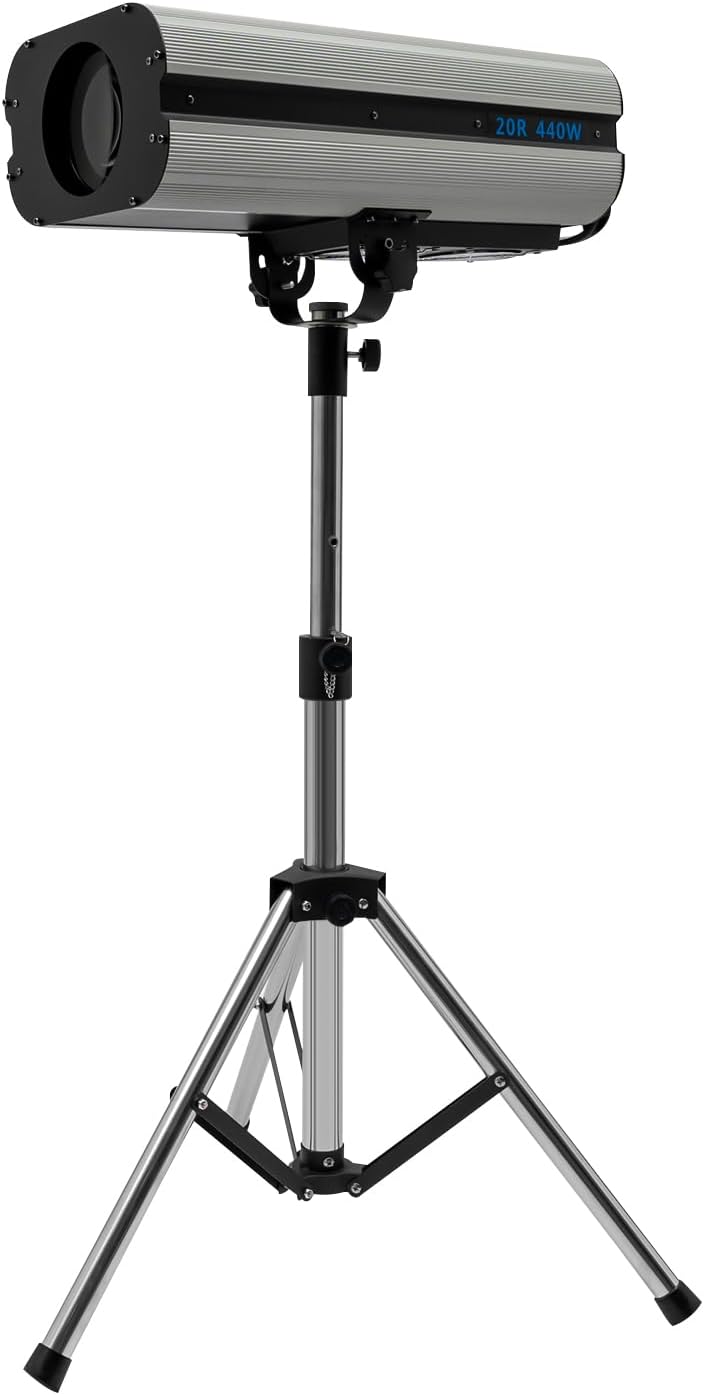 LED Stage Spotlight 440W 110V, DJ LED Lighting Follow Spot with Tripod Bracket DMX/Manual Control Follow Spot Light Adjustable Aperture 6 Colors for Party Disco Clubs Stage Effect (440W)
