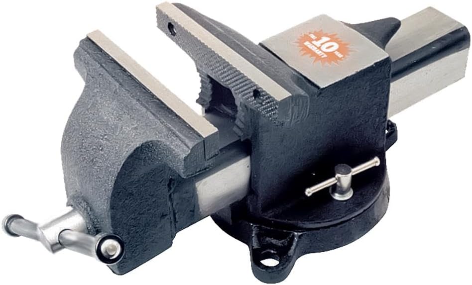 K Tool International 64106 6' Bolt-on Bench Vise with 360 Degree Lockable Rotating Swivel Base for Garages, Repair Shops and DIY, Heavy Duty Steel, 6' Jaw Opening, Large Anvil, Black