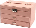 Three Layer PU Leather Jewelry Box for Women - Stylish Green Storage Suitcase Organizer for Bedroom, Bathroom, and Vanity - Elegant Drawer Type Design (Pink A)