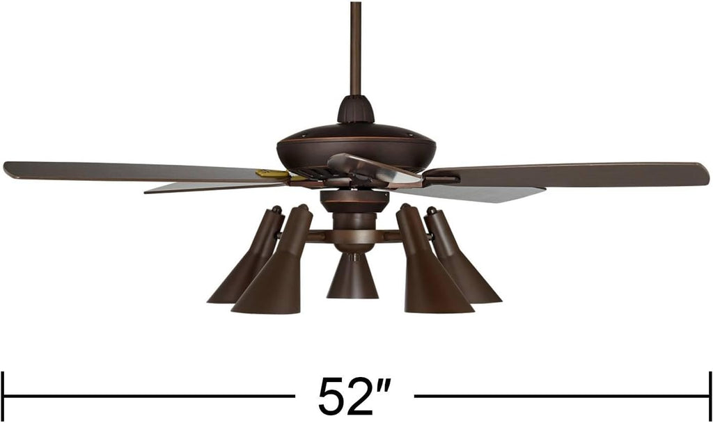 Casa Vieja 52' Journey Retro Indoor Ceiling Fan with Light Kit LED Dimmable Remote Control Oil Rubbed Bronze Adjustable 5-Light for House Bedroom Living Room Home Kitchen Family Dining Office