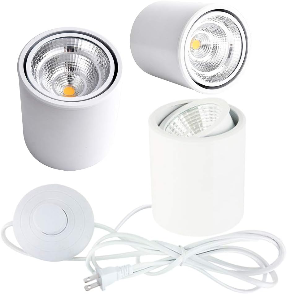 LED Accent Uplight with White Foot Switch Portable Spot Light 5W LED Barrel Type Spotlight Decorative Light Backlight Leaning for Stage Background Wall Spotlight 3-Pack