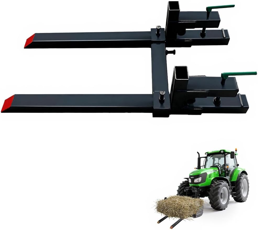 60' Pallet Forks for Tractor Bucket, 4000lbs Clamp on Pallet Forks with Adjustable Stabilizer Bar & Anti-roll Bar, Heavy Duty Tractor Forks for Skid Steer