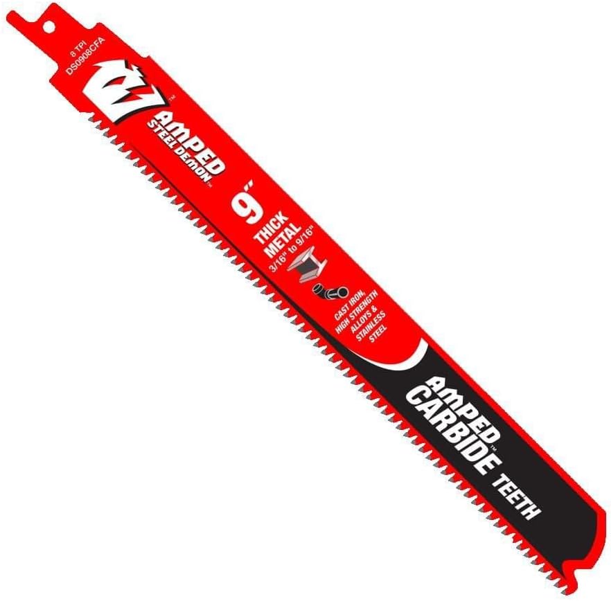 Diablo Amped Steel Demon Carbide Teeth Reciprocating Saw Blade for Thick Metal - 100x Longer Cutting Life - 9' Length, 8 TPI - DS0908CFA10