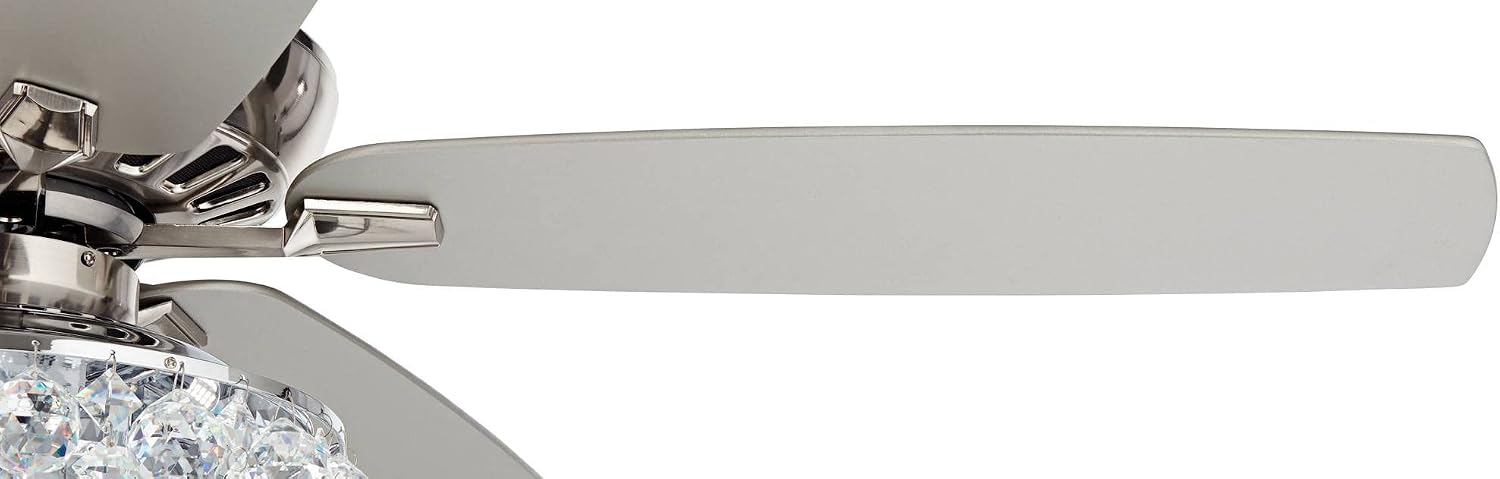 Casa Vieja 52' Journey Indoor Ceiling Fan with Light LED Dimmable Remote Control Brushed Nickel Silver Blades Crystal Ball Diamond Beads for Living Room Kitchen Bedroom Family Dining