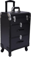 Professional Rolling Makeup Case Train Case Portable Cosmetic Organizer Trolley Lockable Rolling Make-ups Case Storage Cart Makeup Train Case Cosmetology Case On Wheels (Black|3 trays|Type B)