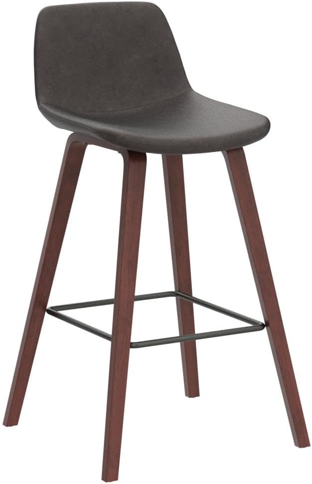 SIMPLIHOME Addy Mid Century Modern 26 Inch Counter Stool (Set of 2) in Distressed Brown Vegan Faux Leather, For the Dining Room and Kitchen