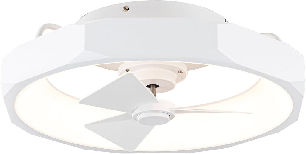 Parrot Uncle Low Profile Ceiling Fans with Lights and Remote, 20 Inch Bladeless Ceiling Fan for Bedroom Flush Mounted, Dimmable Light, Reversible DC Motor, Timer (White)