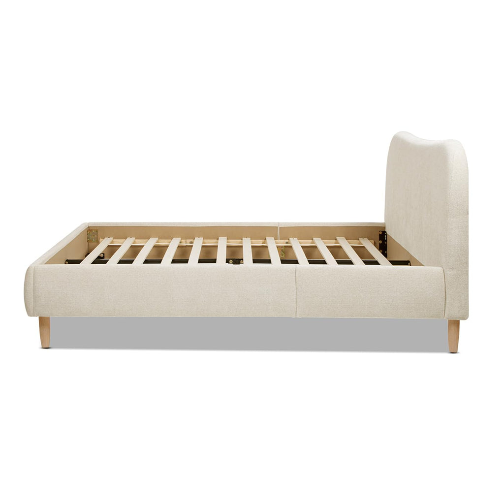 Jennifer Taylor Home Roman Curved Headboard Upholstered Platform Bed, Queen, Oatmeal Light Beige Chenille