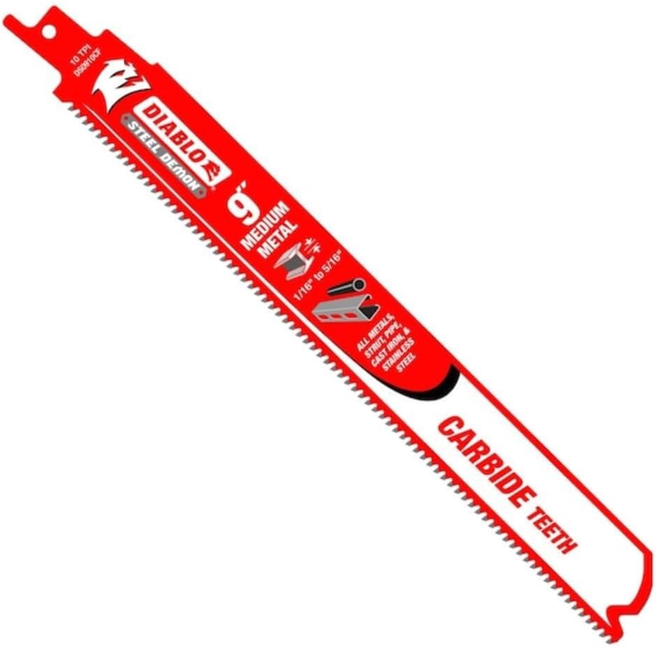 Diablo Steel Demon Carbide Teeth Reciprocating Saw Blades with Perma-Shield Coating for Medium Metal - 9' Length, 10 TPI, 10-Pack - DS0910CF10
