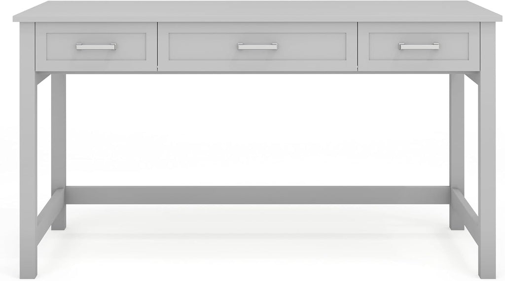 Martha Stewart Hutton Shaker Style Home Office Desk with 3 Drawers in Gray with Brushed Nickel Hardware