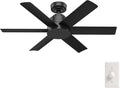 Hunter 44 inch Outdoor or Indoor Ceiling Fan No Light - Black Ceiling Fan without Light, For Patio, Porch, Garage, or Living Room, Standard Mount, 6 Blades, Wall Control - Kennicott 59613, Matte Black