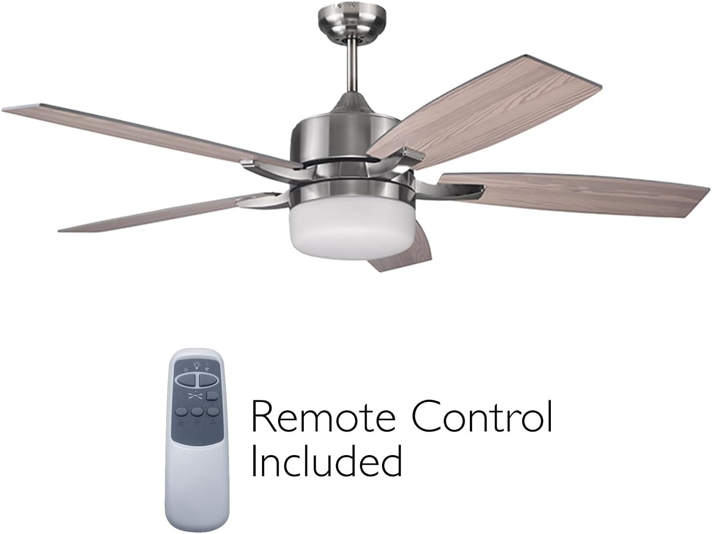 Design House 156621-BN Grayson 52-inch Five Blade Contemporary Indoor Ceiling Fan with LED Light Kit and Remote Control, Brushed Nickel