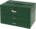 Jewelry Boxes for Women Three Layer PU Leather Box Storage Suitcase Drawer Type Packaging nizer Bedroom Bathroom Cloakroom Vanity(Green