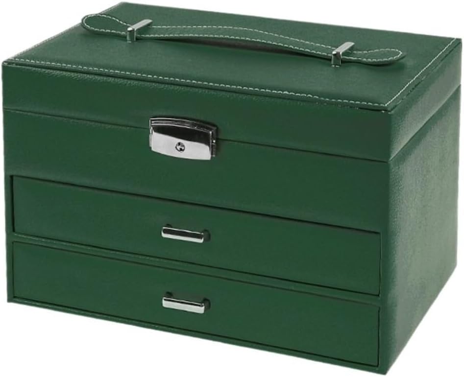 Jewelry Boxes for Women Three Layer PU Leather Box Storage Suitcase Drawer Type Packaging nizer Bedroom Bathroom Cloakroom Vanity(Green