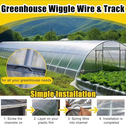Easy Install Greenhouse Film Lock Channel & Wiggle Wire - Durable Aluminum Track Profile with Spring Wire for Home Gardeners - 94m Side Wall Solution for Optimal Crop Protection