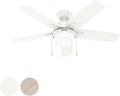Hunter Fan 44 inch Fresh White Indoor Ceiling Fan with Light and Pull Chain for Bedroom, Living Room, Office, Basement, Kitchen (Renewed)