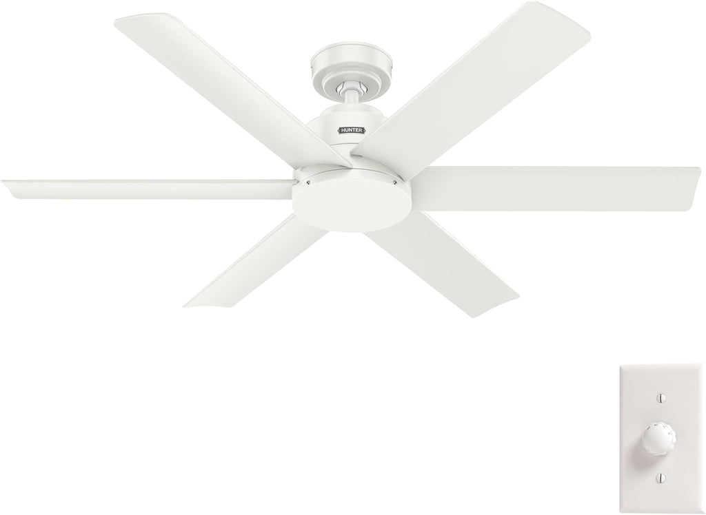 Hunter 52' Kennicott Indoor/Outdoor Ceiling Fan, Wall Control, Fresh White | SureSpeed high velocity airflow and no-light design suit covered patios, porches, bedrooms, or living rooms with easy setup.