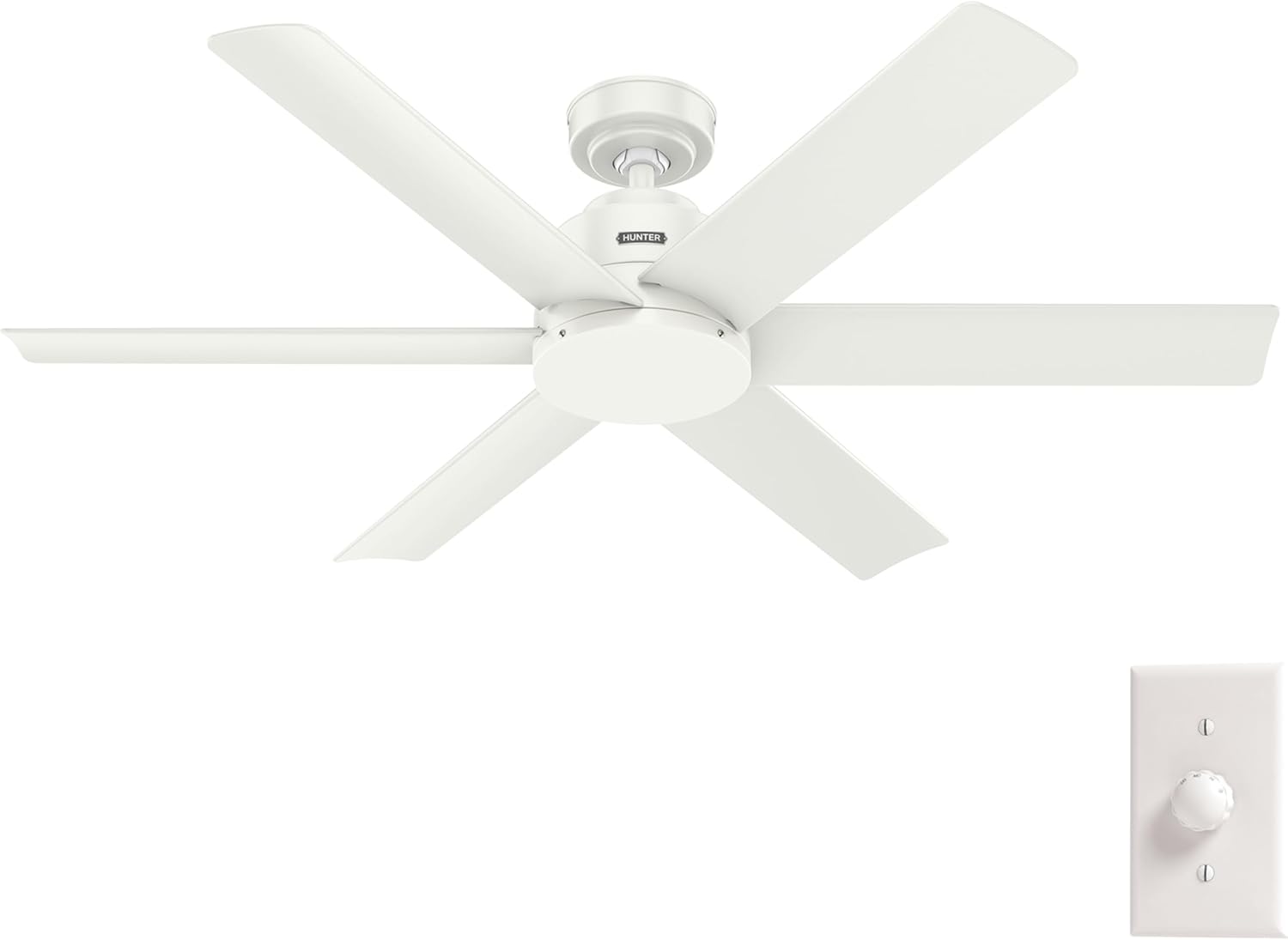 Hunter 52' Kennicott Indoor/Outdoor Ceiling Fan, Wall Control, Fresh White | SureSpeed high velocity airflow and no-light design suit covered patios, porches, bedrooms, or living rooms with easy setup.