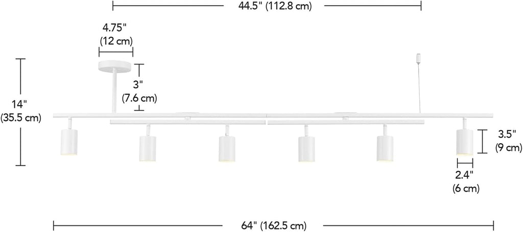 Globe Electric West 64' 6-Light Track Lighting, Matte White, Center Swivel Bars, Bulb Not Included