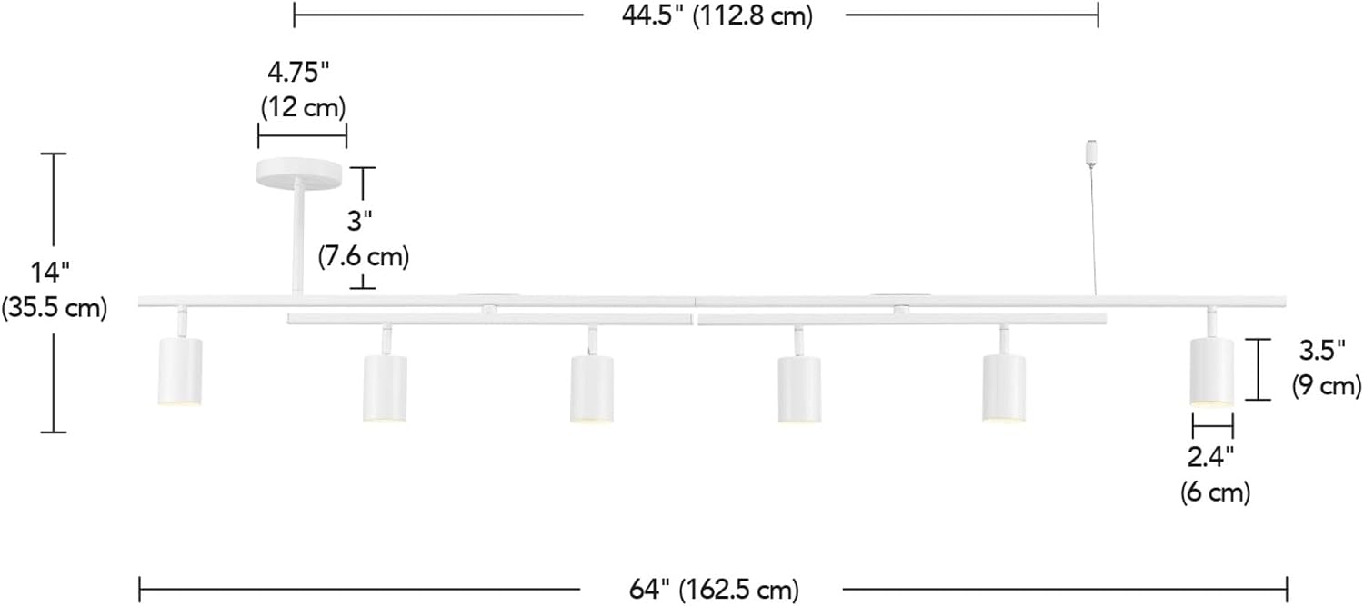 Globe Electric West 64' 6-Light Track Lighting, Matte White, Center Swivel Bars, Bulb Not Included