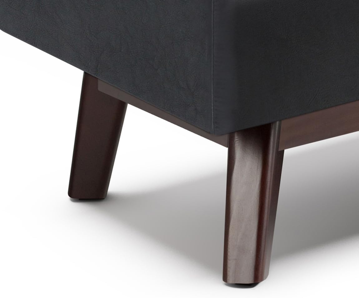 SIMPLIHOME Owen Rectangular Storage Ottoman - 48 inch Wide Upholstered Vegan Leather Lift-Top Ottoman in Midnight Black, Mid-Century Modern Ottoman for Living Room with Tufted Detail