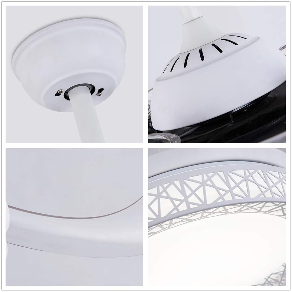 Fandian 42 Inch Modern Ceiling Fans with Light Retractable Blades LED Ceiling Fan 3 Color Change Lighting Chandelier with Remote Control (White)