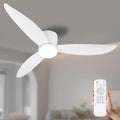 White 52 inch Ceiling Fan with Light and Remote Control, Low Profile Flush Mount Ceiling Fan with Lights, 3 Blade Dimmable LED Light for Bedroom Living Room Indoor, 6 Speeds DC Reversible Fans