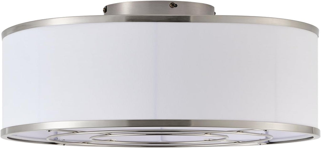 Caged Low Profile Ceiling Fans with Lights, Bladeless Ceiling Fan with lights Remote, Flush Mount Modern Enclosed with 6 Speeds for Bedroom, Kitchen (Nickel)