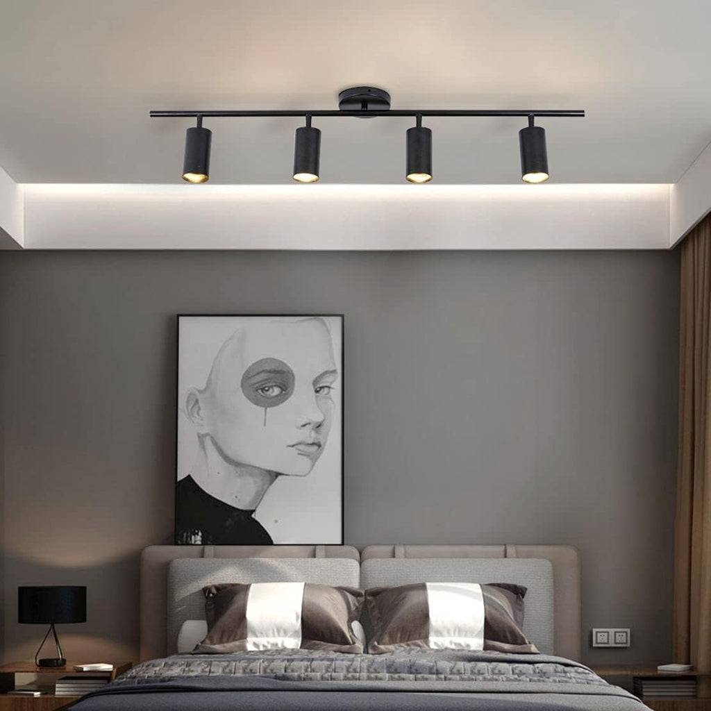 KCO Lighting 4-Light Black Track Lighting Fixtures Ceiling Flexible Mid Century Modern Led Track Light Dimmable Indoor Ceiling Spotlight Kitchen Flush Mount Track Lighting (4-Light)