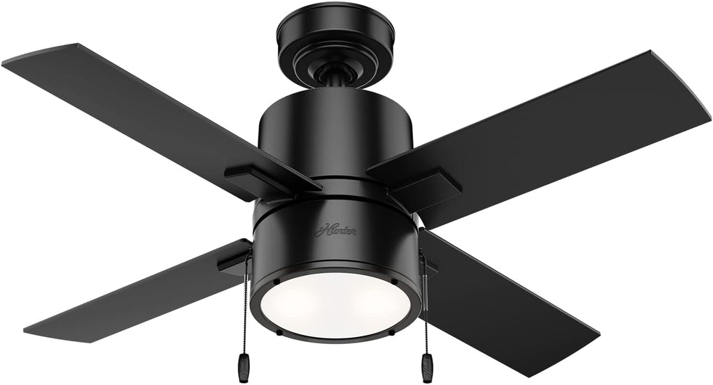 Hunter 42 inch Indoor Ceiling Fan with LED Light - Black Ceiling Fan with Pull Chain, For Bedroom, Living Room, or Kitchen, Standard Mount, No Remote, 4 Blades - Beck 53433, Matte Black