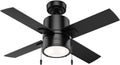 Hunter 42 inch Indoor Ceiling Fan with LED Light - Black Ceiling Fan with Pull Chain, For Bedroom, Living Room, or Kitchen, Standard Mount, No Remote, 4 Blades - Beck 53433, Matte Black