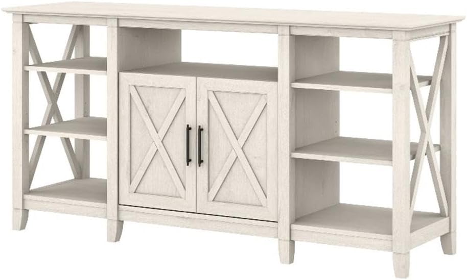 Bush Home Key West Tall TV Stand for 65 Inch TV in Linen White Oak, Farmhouse Entertainment Center with Storage