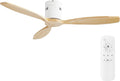 Sofucor 52'' Low Profile Ceiling Fan Remote Control without Lights,Wood Flush Mount White Ceiling Fans no light, Modern Ceiling Fan Reversible DC for Bedroom,Farmhouse,Living Dining Room,Kitchen