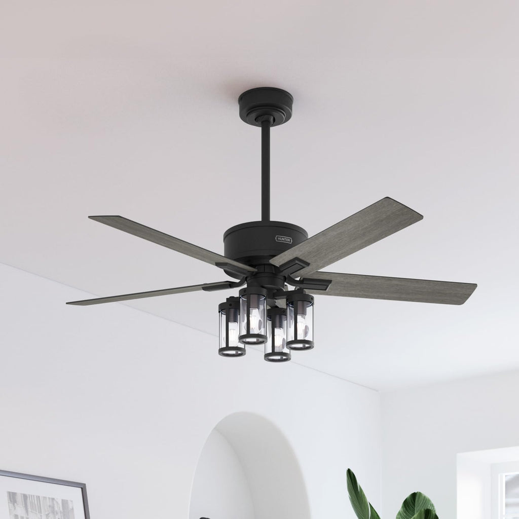 Hunter - Astwood II Indoor Ceiling Fan With Light, Remote, 52-inch, Casual-style, 4-speed WhisperWind Motor, Ceiling Fans for living rooms, bedrooms, home offices, kitchens (Matte Black)