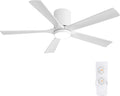 ELEHINSER 52 Inch Flush Mount Ceiling Fan with Lights, Low Profile Modern Ceiling Fan with Remote, Quiet DC Motor, 6-Speed, 3CCT,Timer, 5 Solid Wood Blades, White