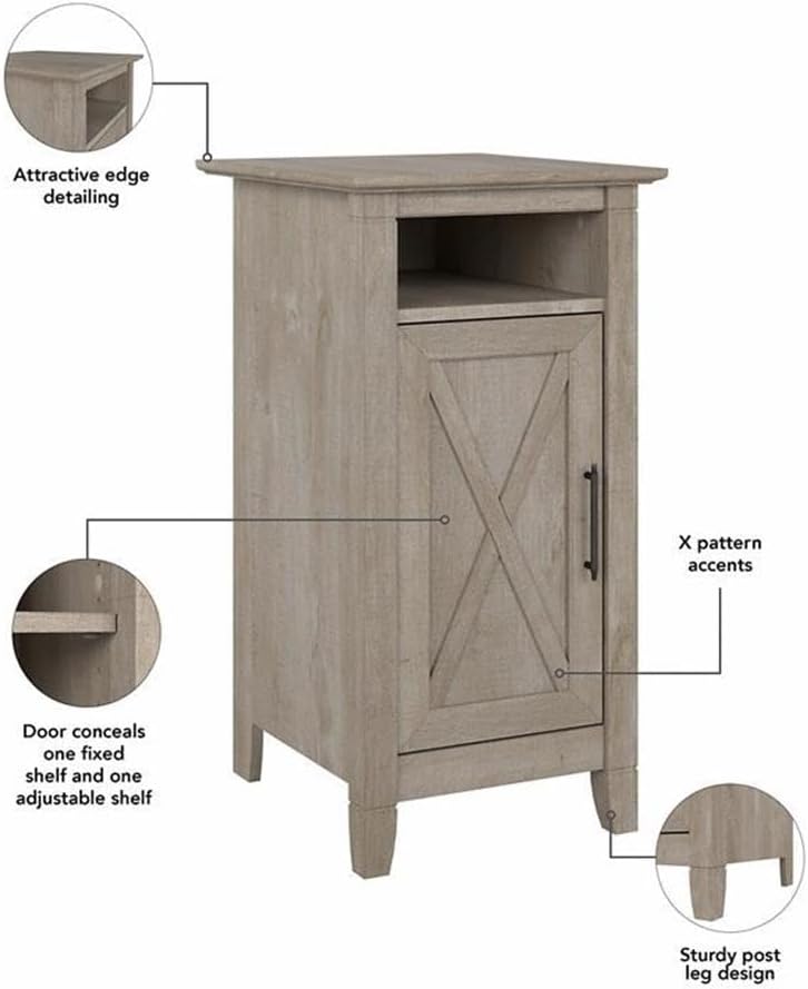 Bush Home Key West End Table with Door in Washed Gray, Compact Home Organizer, Storage Solution for Living Room or Bedroom