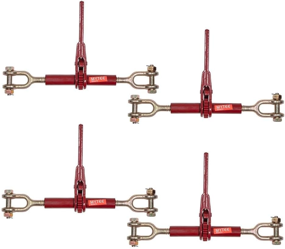 Mytee Products 4 Pack 5/16' - 1/4' Jaw Jaw Chain Load Binder 6' Barrel, 3,500 lbs WLL Ratcheting Tie Down Chain Binder for Transportation, Construction, and Heavy Duty Applications