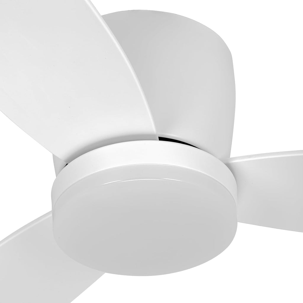 White 52 inch Ceiling Fan with Light and Remote Control, Low Profile Flush Mount Ceiling Fan with Lights, 3 Blade Dimmable LED Light for Bedroom Living Room Indoor, 6 Speeds DC Reversible Fans