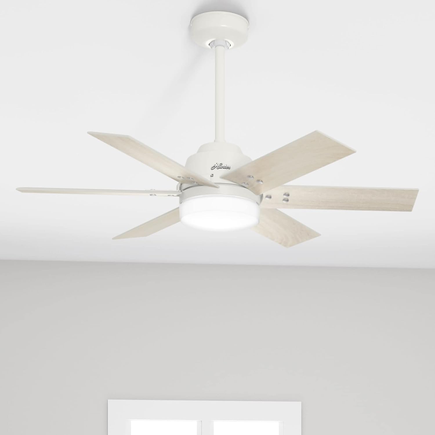 Hunter 44 inch Indoor Ceiling Fan with LED Light and Remote Control - White Ceiling Fan, Standard Mount, 6 Blades, For Bedroom, Living Room, or Kitchen, Quiet - Pacer 51205, Fresh White