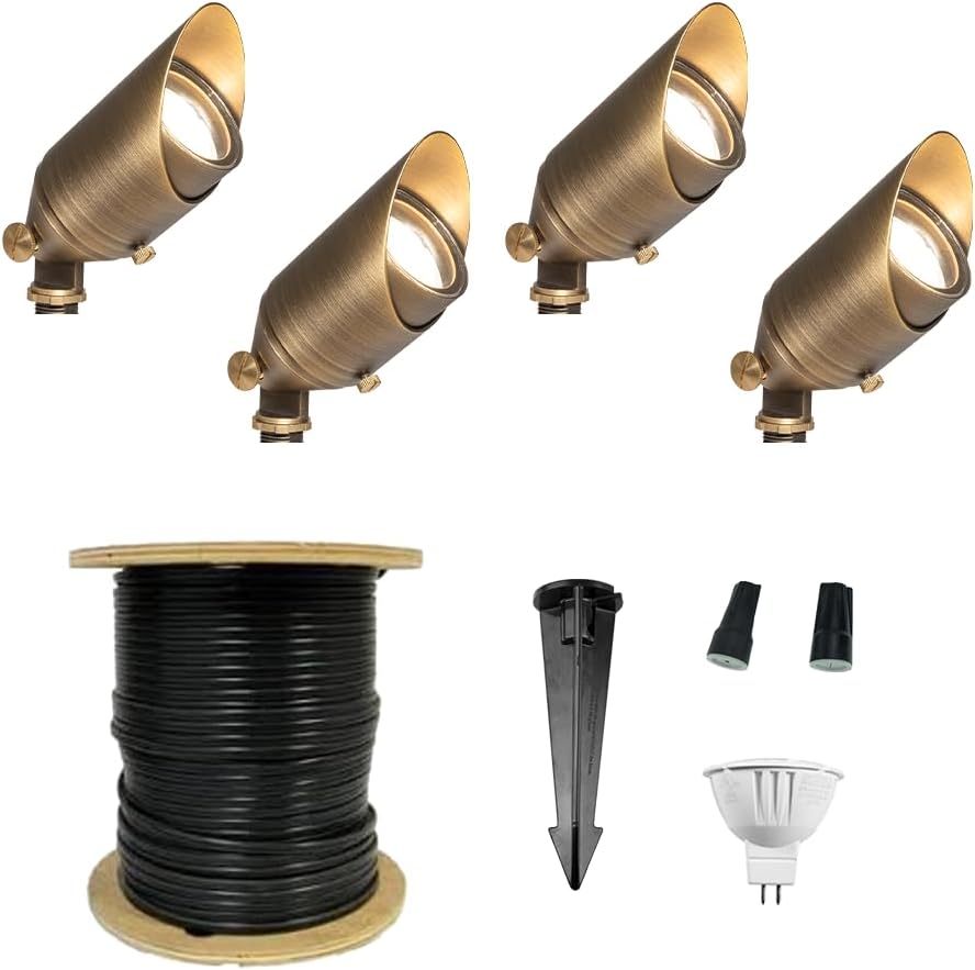 VOLT Cast Brass Top Dog 12V LED Outdoor Spotlight 4-Pack Expansion Kit (Bronze) for Low Voltage Landscape Lighting of Yard, Lawn, Garden, Patio, Trees & House