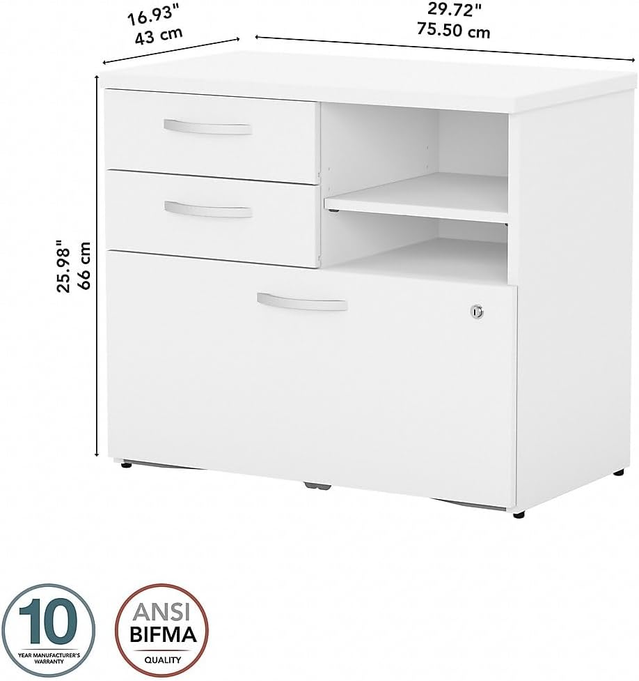 Bush Business Furniture Studio C Office Storage Cabinet with Drawers and Shelves in White