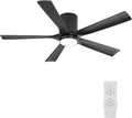 ELEHINSER 52 Inch Flush Mount Ceiling Fan with Lights, Low Profile Modern Ceiling Fan with Remote, Quiet DC Motor, 6-Speed, 3CCT,Timer, 5 Solid Wood Blades, Black