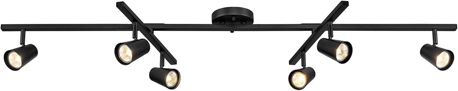 Globe Electric 64000169 51' 6-Light Adjustable Track Lighting, Matte Black, Center Swivel Bars, Pivoting Track Heads, Ceiling Light, Home Improvement