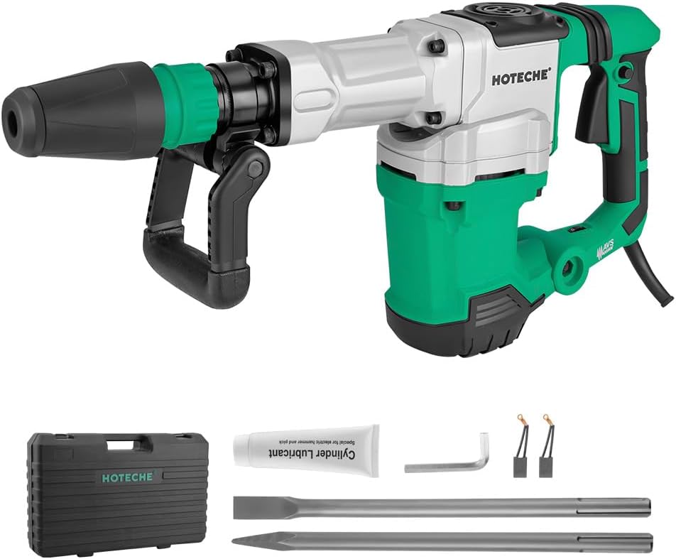 Hoteche 1500W SDS Max Electric Demolition Jack Hammer for Concrete Drilling with Drill Bit, Chisel and Carrying Case
