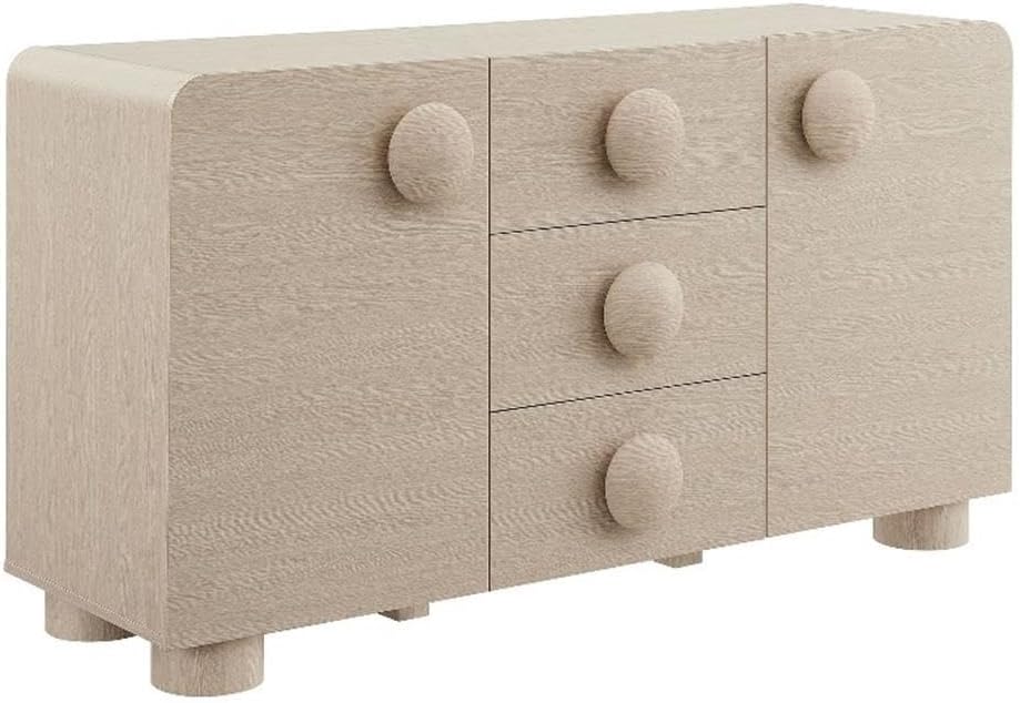 Modway Sonnet Retro Curved Sideboard in Ash – 57 Inch Modern Buffet Cabinet with Circle Knobs – Credenza Cabinet with 3 Drawers – TV Stand Media Cabinet for Living Room, Home Office, Lounge Area
